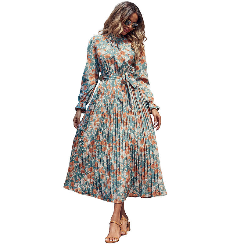 Damen Midi-Kleid mit floralem Design und Bindedetails Drune