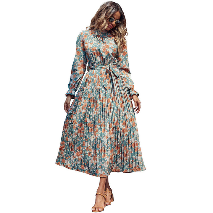 Damen Midi-Kleid mit floralem Design und Bindedetails Drune