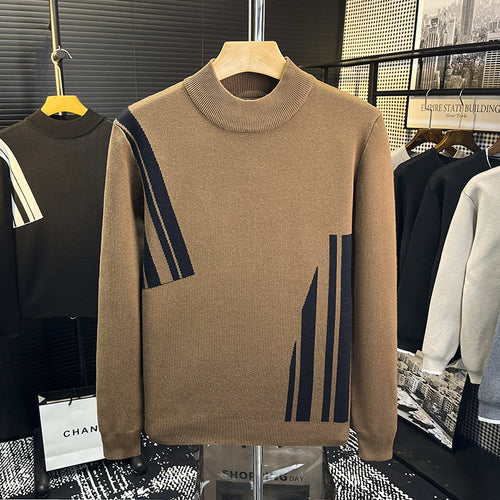 Herren Feinstrick-Pullover mit kurzem Stehkragen und geometrischem Intarsia-Design Drune