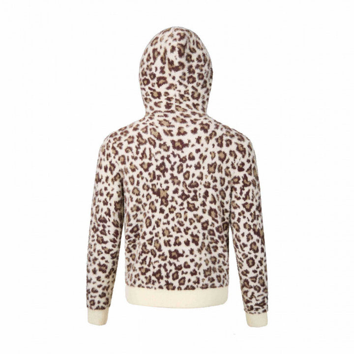 Damen Kapuzen-Fleecejacke aus Teddystoff mit Leopardenmuster und Reißverschluss Drune