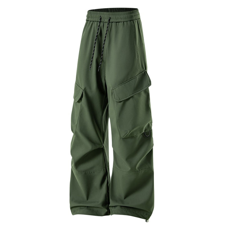 Herren weit geschnittene Utility-Cargo-Hose mit elastischem Bund, Kordelzug und großzügigen Klappentaschen Drune