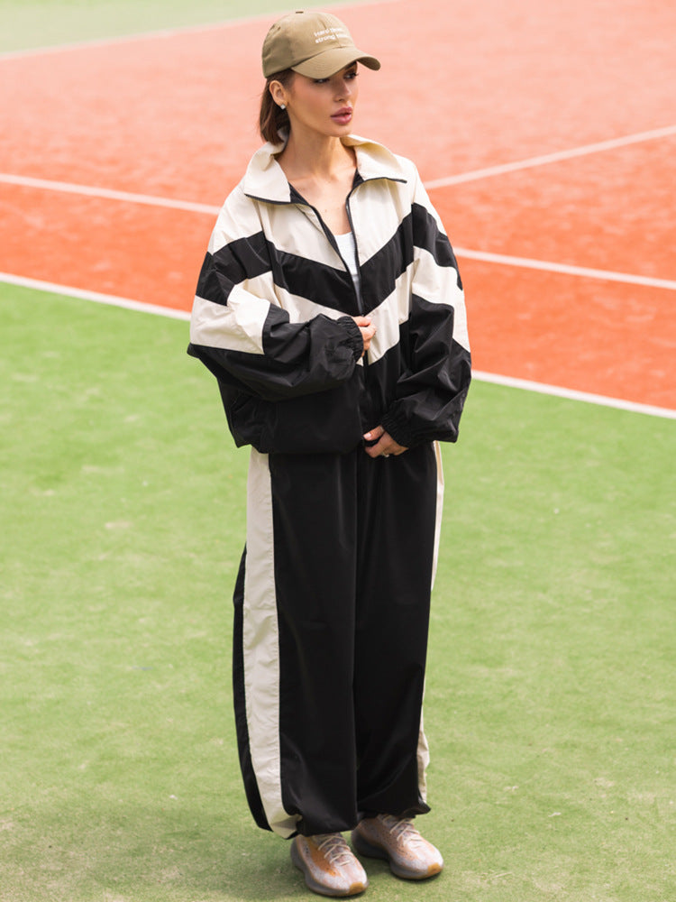 Damen Leichte Windjacke im Colorblock-Design mit Reißverschluss und elastischen Bündchen Drune