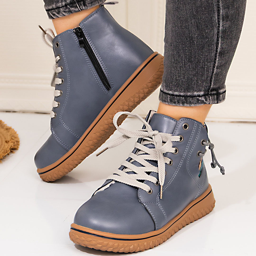 Damen gefütterte Schnür-Stiefelette mit seitlichem Reißverschluss und profilierter Gummisohle Drune