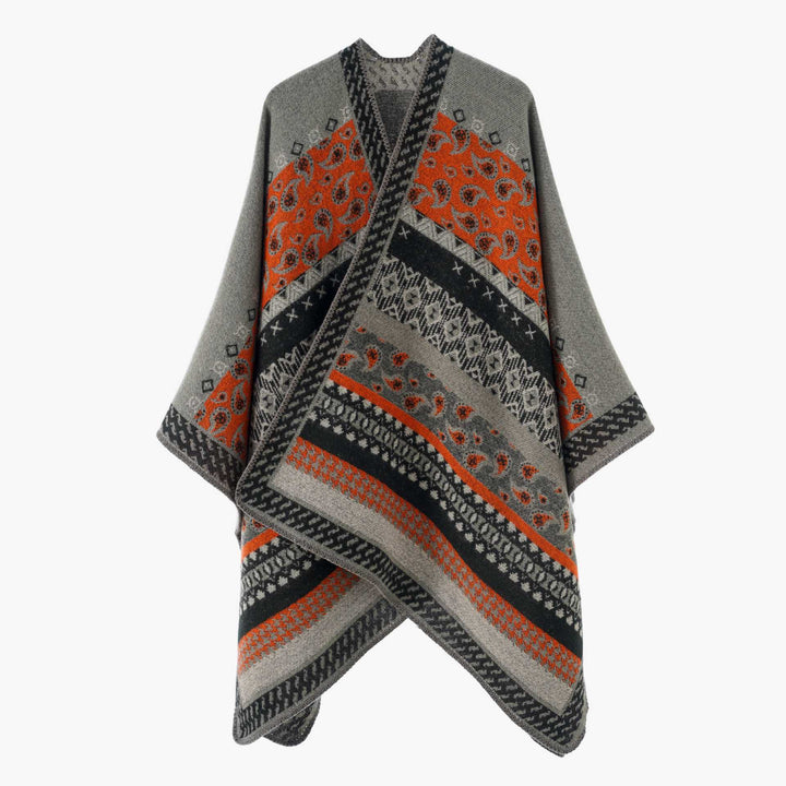 Damen Offenes Jacquard-Cape mit Paisley- und Ethno-Motiv Drune