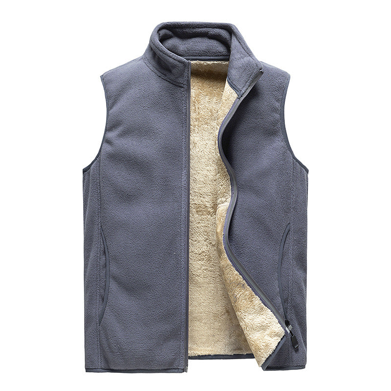 Herren Wärmende Fleece-Thermoweste mit dichter Sherpa‑Fütterung und Hochkragen Drune