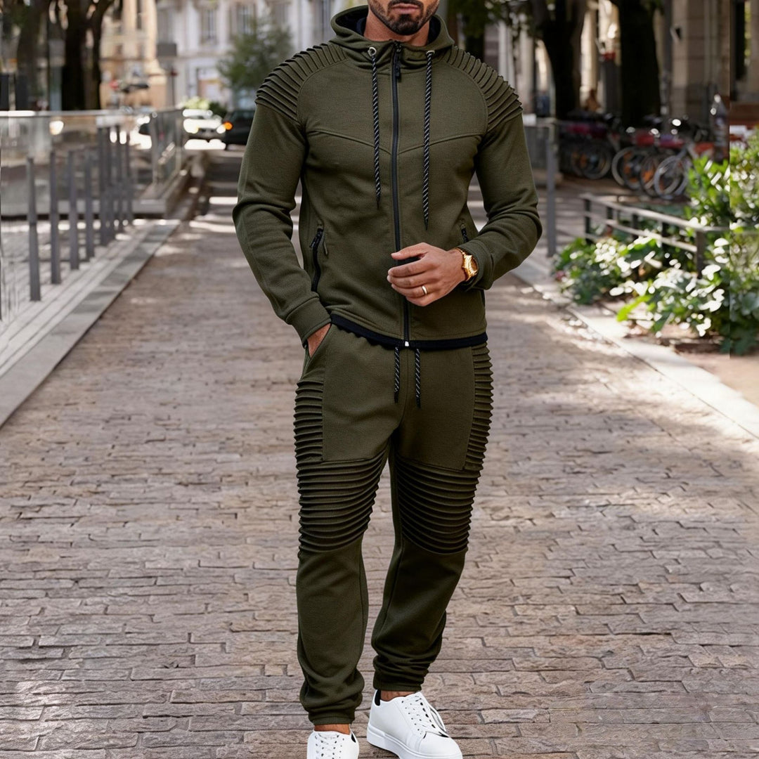 Herren sportives Kapuzen-Sweatset mit gerippten Biker-Paneelen Drune