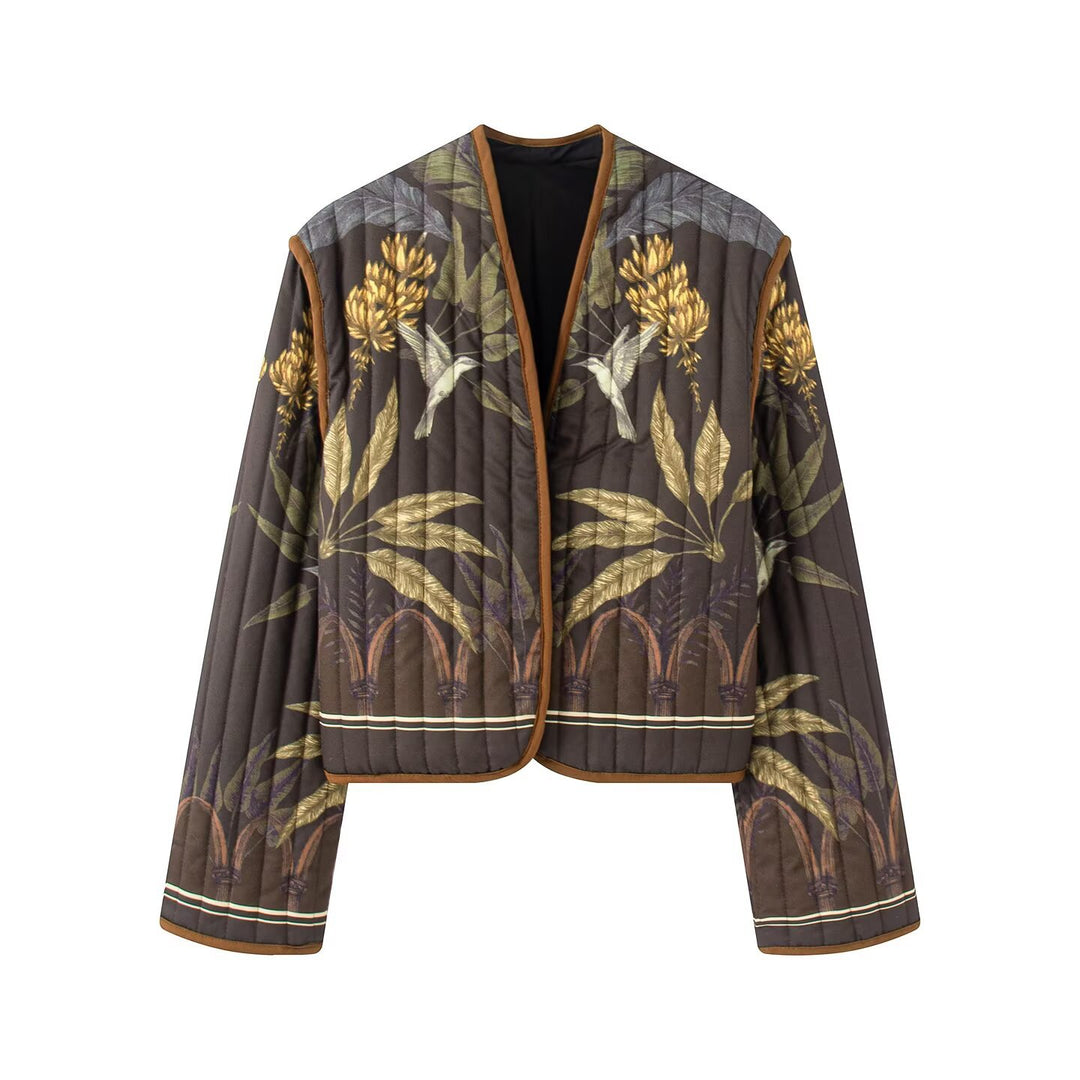 Damen Steppjacke mit botanischem Print und offenem Kimono-Schnitt Drune