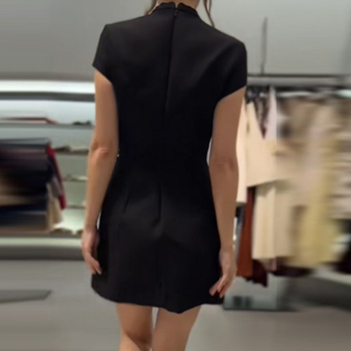 Damen elegantes Minikleid mit Hemdkragen und transparentem Einschnitt Drune
