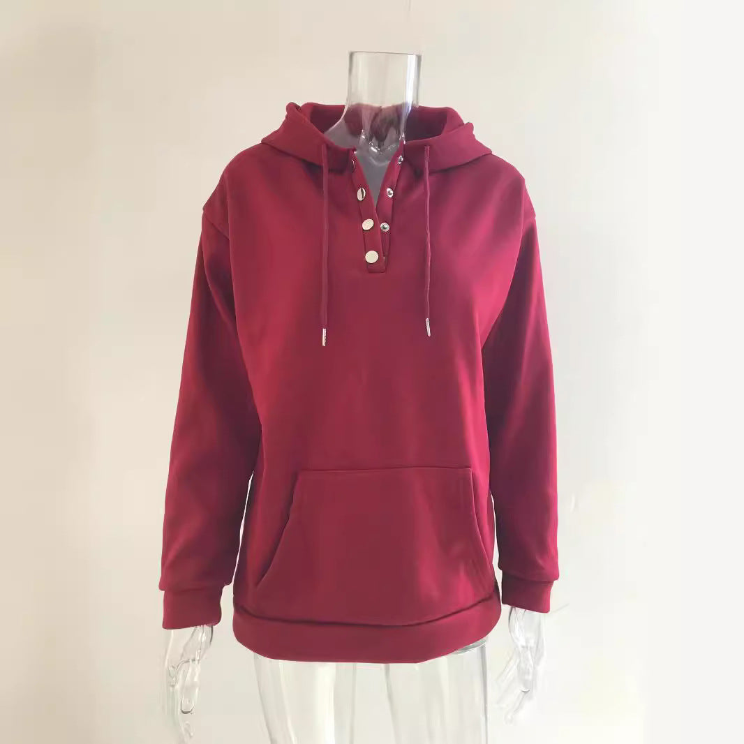 Damen Kapuzenpullover mit Knopfleiste und lässigem Schnitt Drune