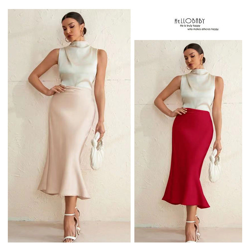 Damen eleganter Midirock mit sanftem Schnitt und hohem Bund Drune