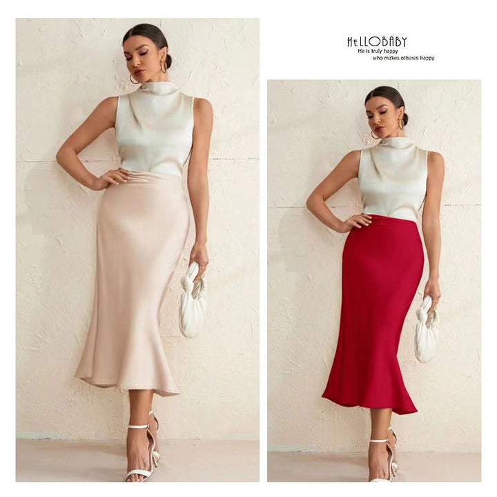 Damen eleganter Midirock mit sanftem Schnitt und hohem Bund Drune