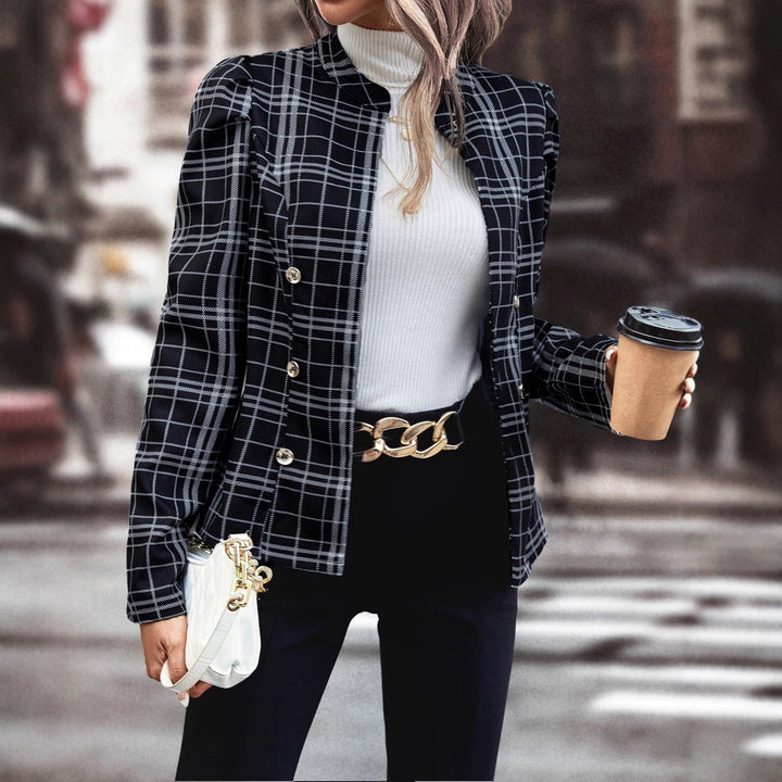 Damen Karierte Blazerjacke mit funktionalen Knopfdetails Drune