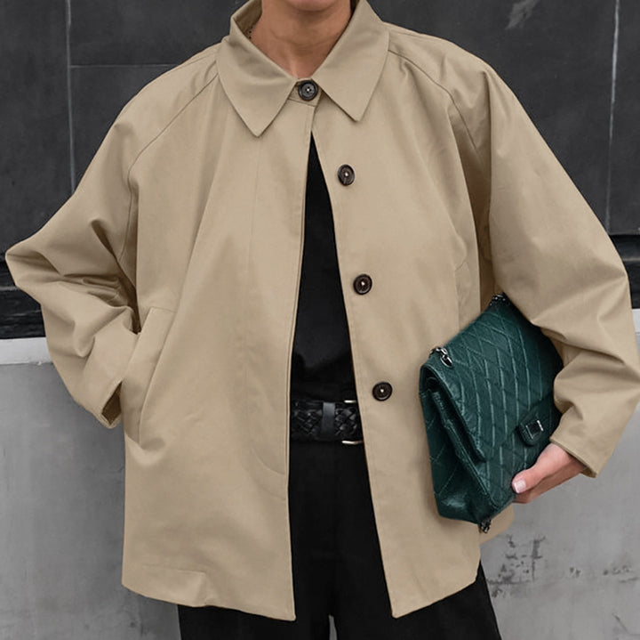 Damen modische Arbeitsjacke mit breitem Kragen und praktischen Taschen Drune