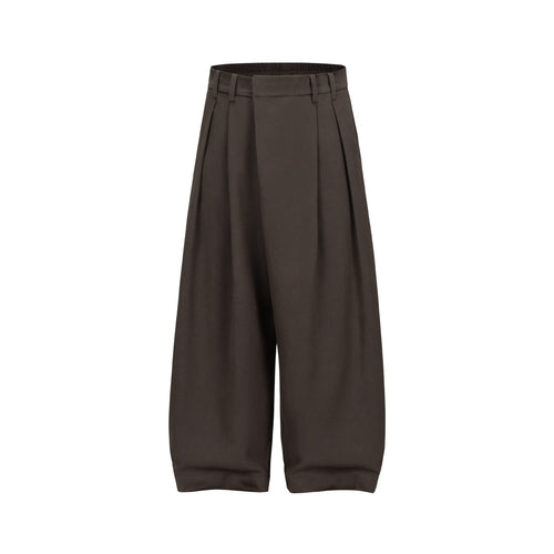 Damen Weite Plissee-Hose mit hoher Taille und elastischem Rückbund Drune