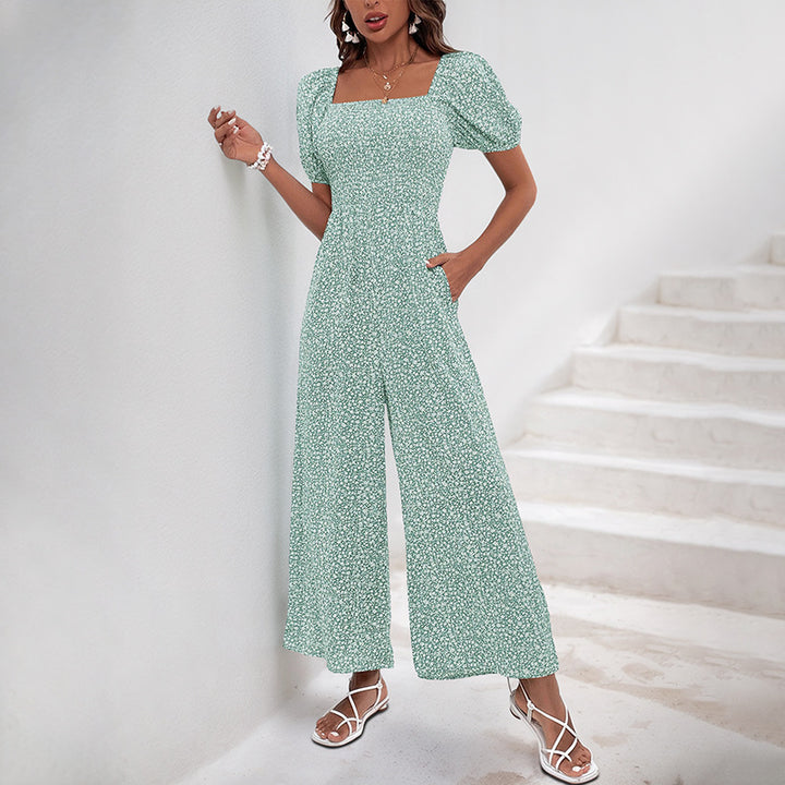 Damen lässiger Jumpsuit mit elastischem Bund und modischem Puffärmel-Design Drune