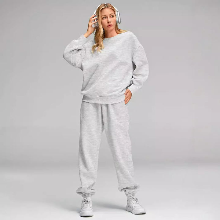 Damen nan Relaxed-Loungewear-Set mit Oversize Rundhals-Sweatshirt und taillierter High-Waist Jogginghose aus French Terry Drune