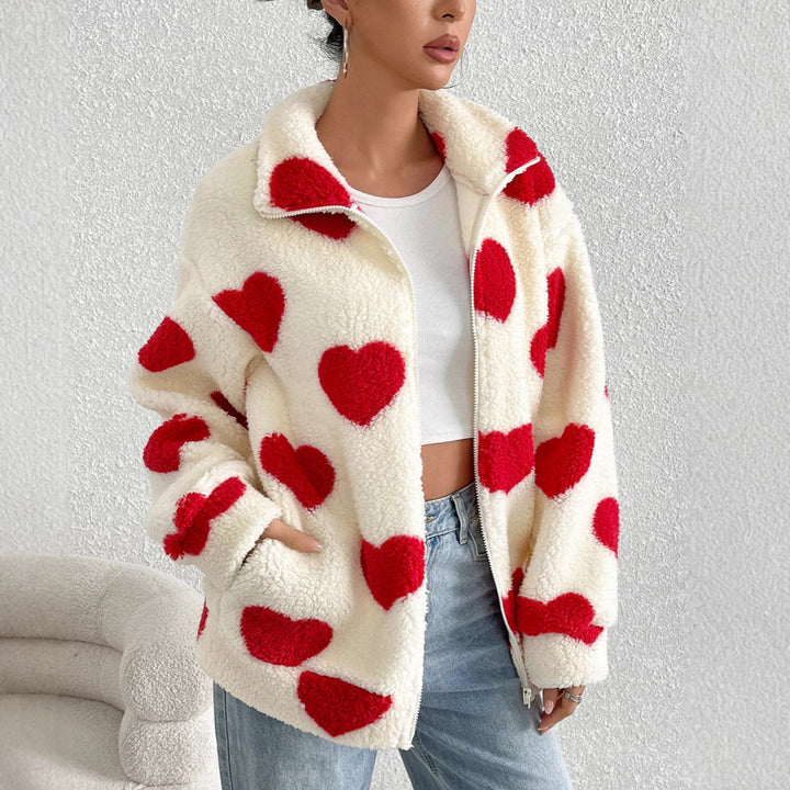 Damen Kuschelige Fleecejacke mit Herzdesign Drune