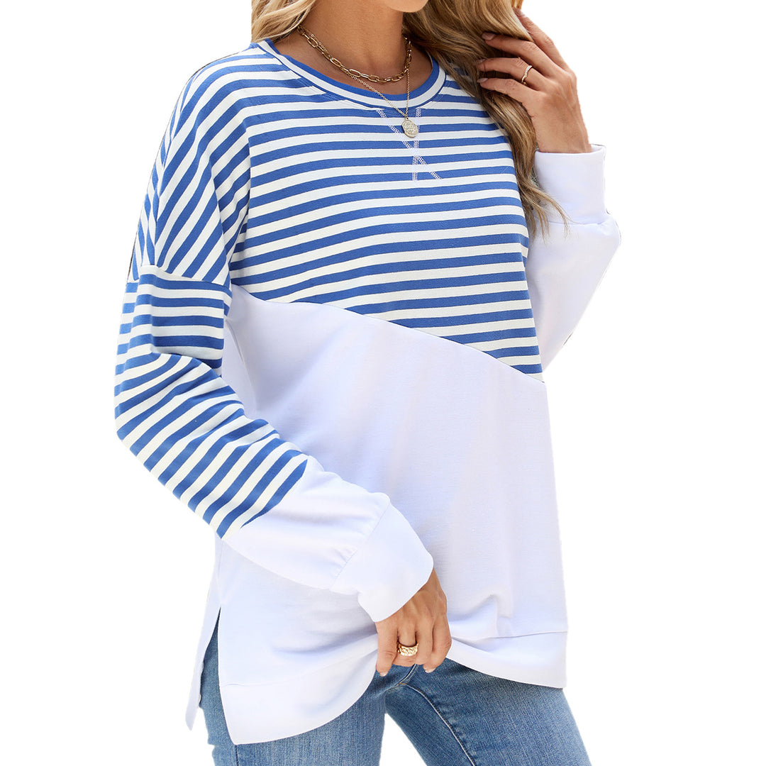 Damen lässiges Sweatshirt mit gestreiftem Design und abgesetztem Saum Drune