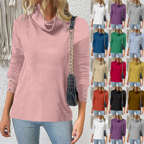 Damen Rippschneider Rollkragenpullover mit 3/4-Ärmeln und dekorativer Knopfleiste Drune
