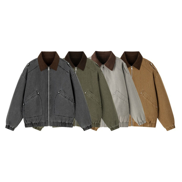 Herren Oversize-Canvas-Bomberjacke mit Cordkragen, Reißverschluss & Eingrifftaschen Drune