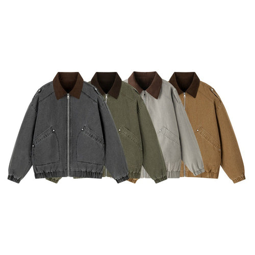 Herren Oversize-Canvas-Bomberjacke mit Cordkragen, Reißverschluss & Eingrifftaschen Drune