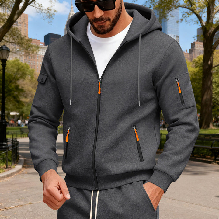 Herren nan Kapuzenjacke mit wasserabweisenden Reißverschlüssen und multifunktionalen Taschen Drune