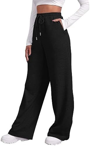 Damen nan weite High‑Waist Palazzo-Loungehose mit elastischem Komfortbund, Kordelzug und seitlichen Eingrifftaschen Drune