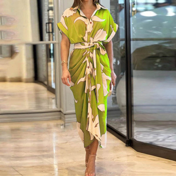 Damen nan Drapiertes Hemdmidikleid mit Taillenbindegürtel, seitlicher Drapage und Knopfleiste Drune