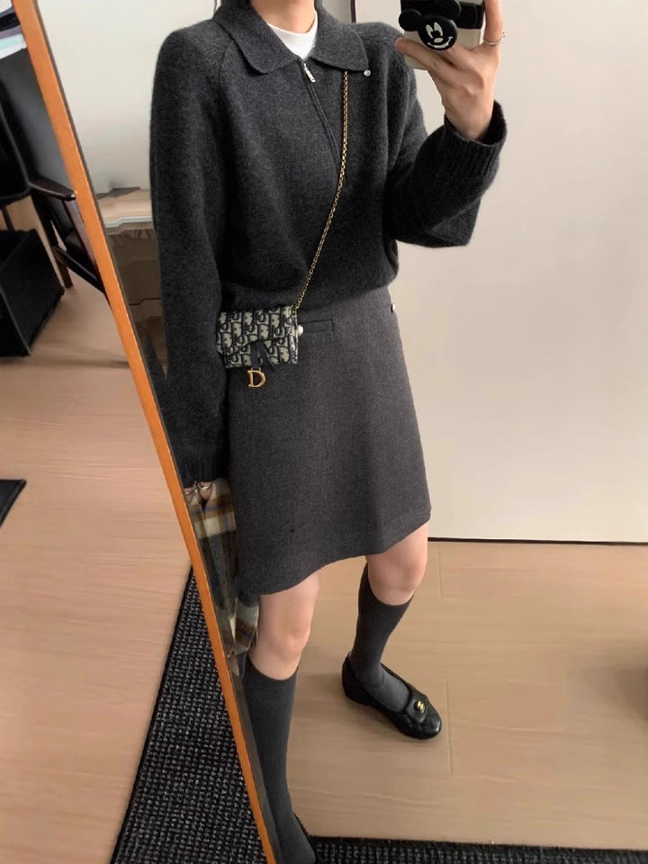Damen Kurzzip-Polo-Pullover aus flauschigem Wollmix mit kastiger Silhouette Drune