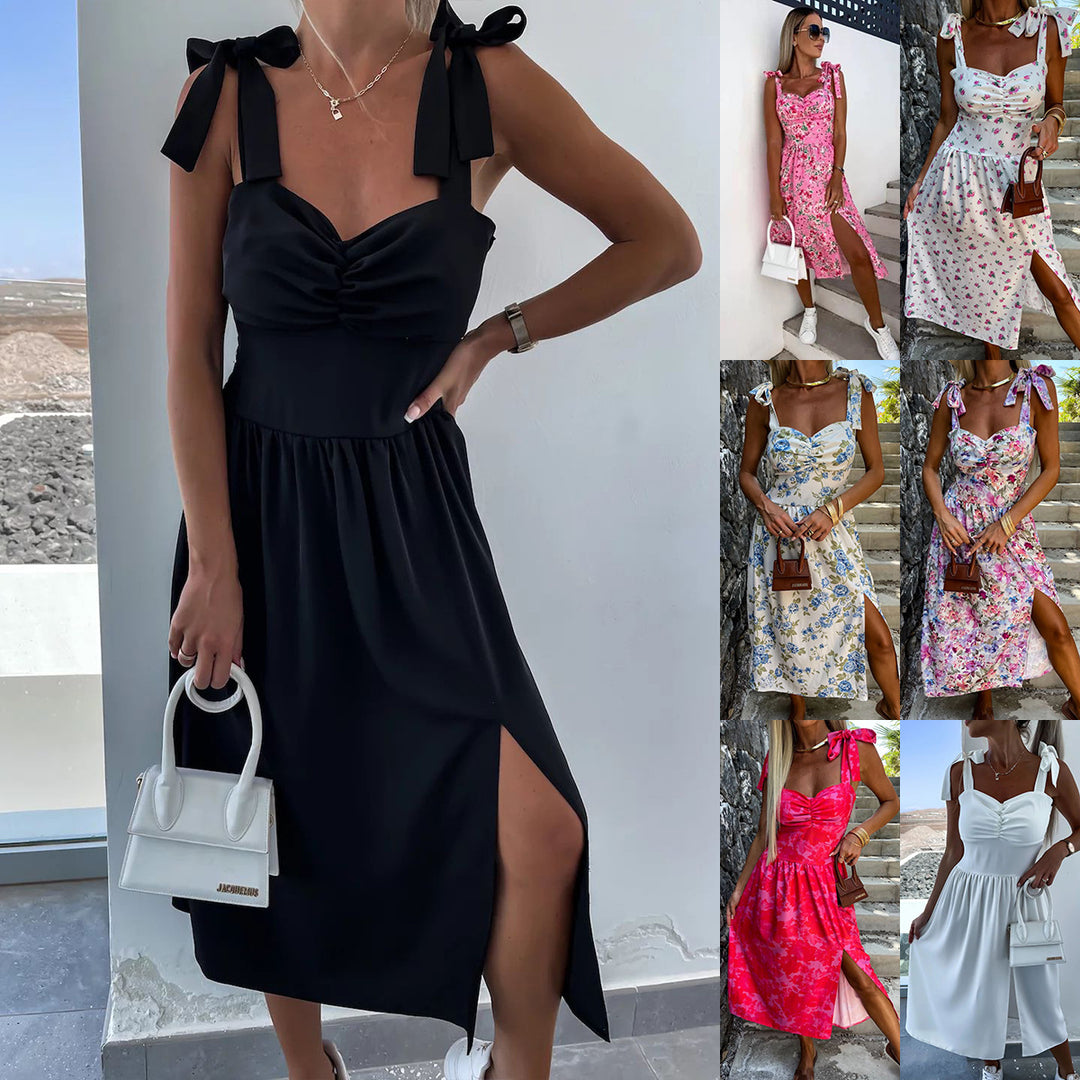 Damen Elegantes Maxikleid mit Schleifen-Trägern Drune