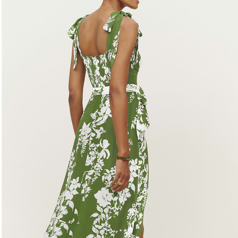 Damen Maxikleid mit floralem Muster und schulterfreien Rüschendetails Drune