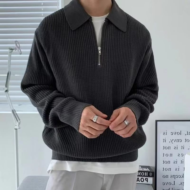 Herren Grobstrickpullover mit Stehkragen und Reißverschluss Drune
