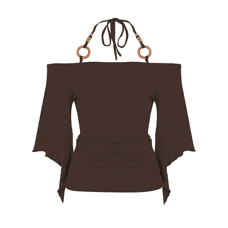 Damen Off-Shoulder Oberteil mit voluminösen Ärmeln und dekorativen Bindedetails Drune