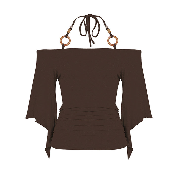 Damen Off-Shoulder Oberteil mit voluminösen Ärmeln und dekorativen Bindedetails Drune