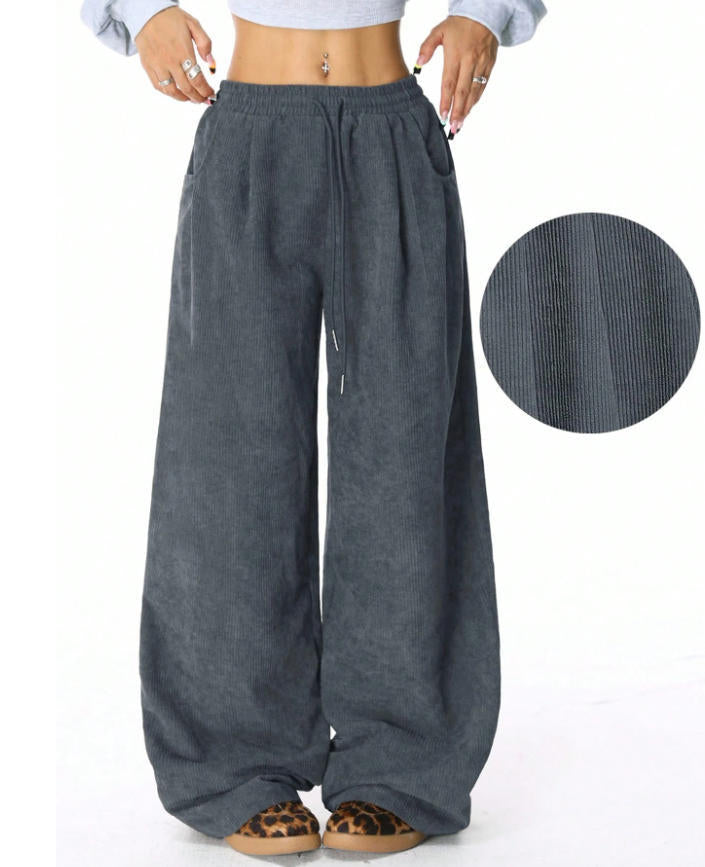Damen Bequeme Casual Cordhose mit elastischem Bund und seitlichen Taschen Drune