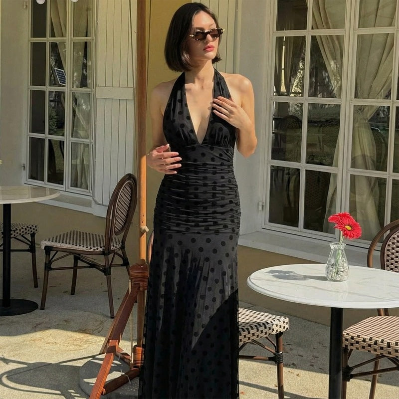 Damen Elegantes Maxikleid mit tiefem Ausschnitt und voluminösem Rock Drune