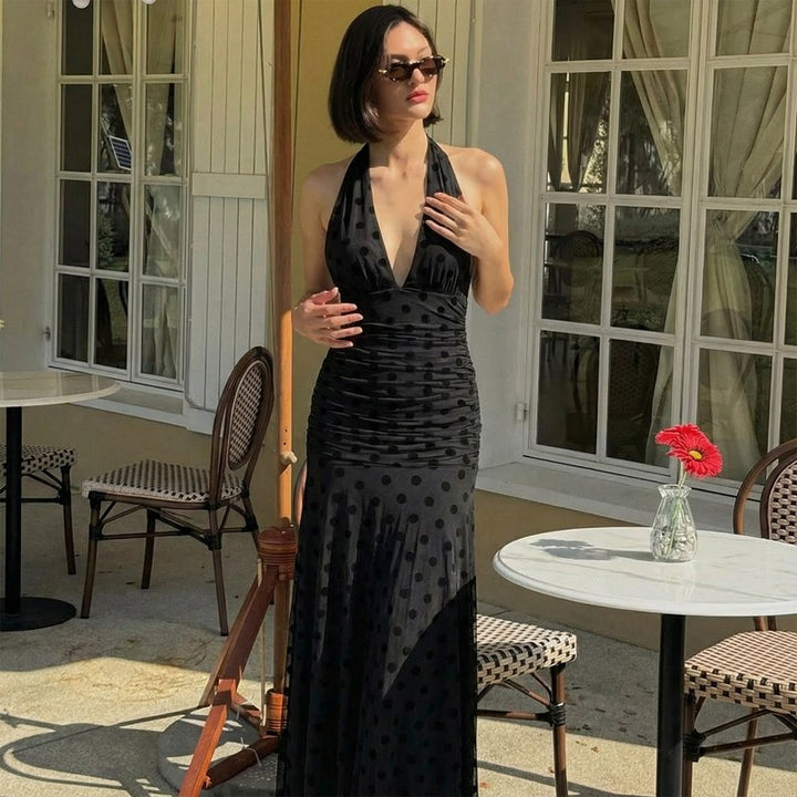 Damen Elegantes Maxikleid mit tiefem Ausschnitt und voluminösem Rock Drune