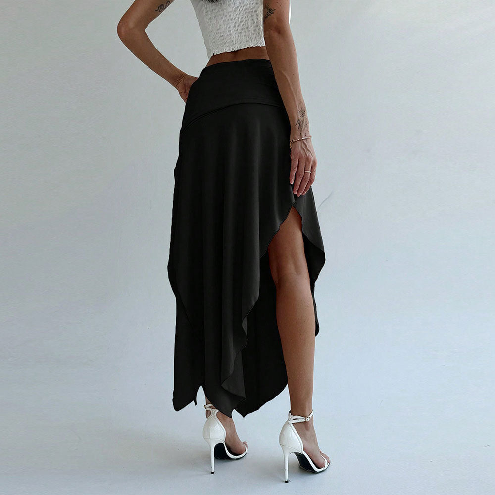 Damen asymmetrischer Maxirock mit eleganter Raffung Drune