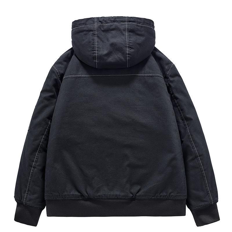 Herren Kapuzen-Canvasjacke mit Sherpa-Futter, windabweisend und Utility-Taschen Drune