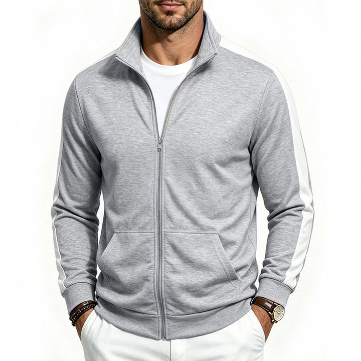 Herren Athletische Trainingsjacke mit durchgehendem Reißverschluss und kontrastierter Schulterstreifen Drune