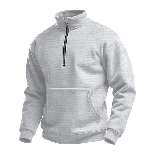 Herren nan Zip-Hoodie mit halbem Reißverschluss Stehkragen und Kängurutasche Drune