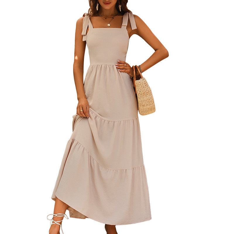 Damen Maxikleid mit verstellbaren Trägern und Rüschendetails Drune
