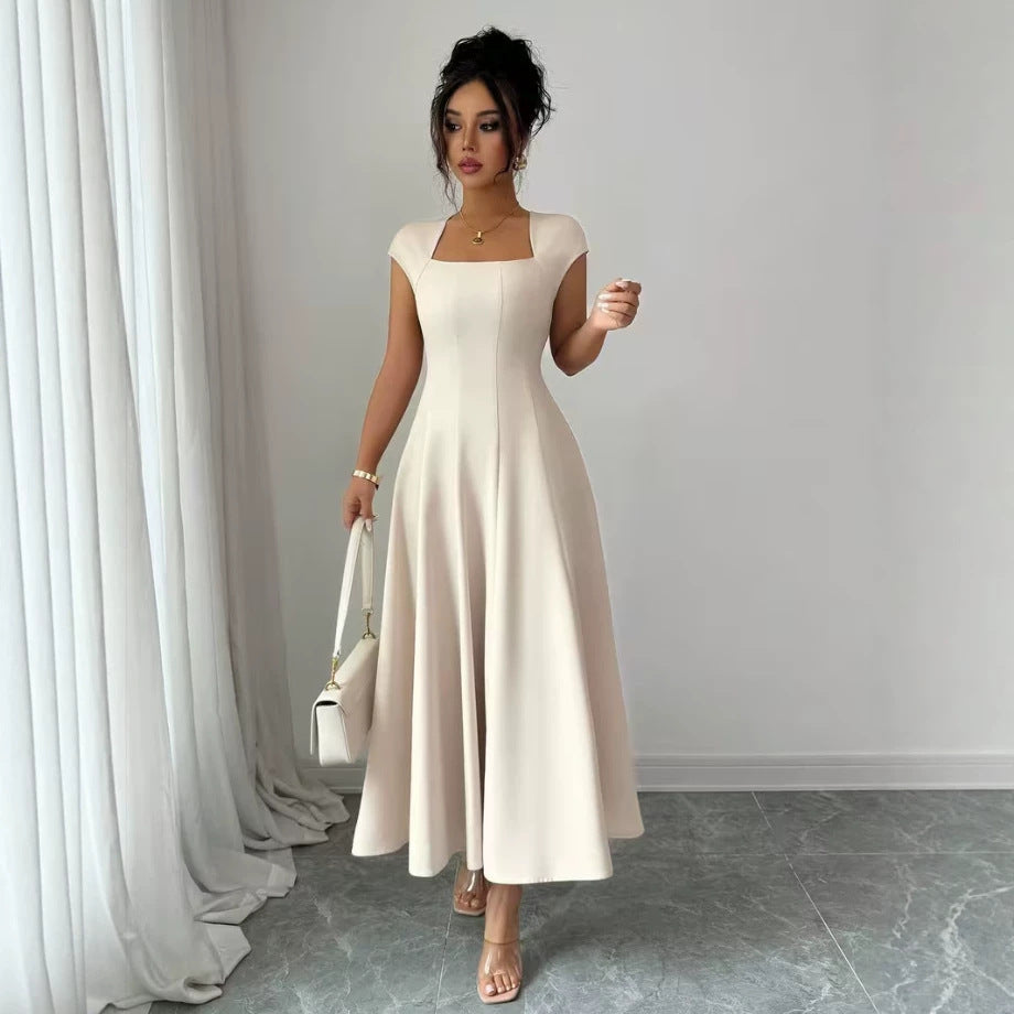 Damen Elegantes Maxikleid mit rechteckigem Ausschnitt und fließendem Rock Drune