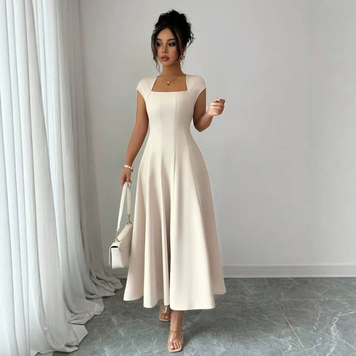 Damen Elegantes Maxikleid mit rechteckigem Ausschnitt und fließendem Rock Drune