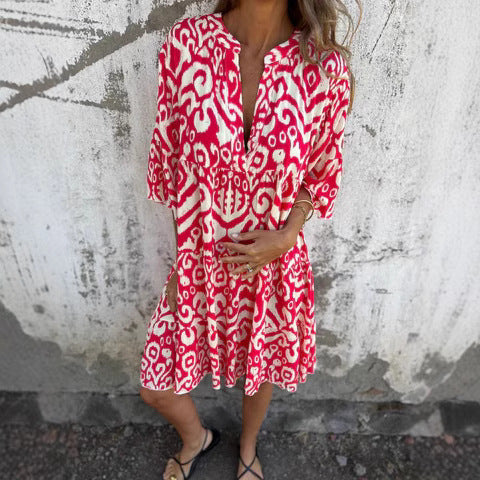 Damen lässiges Strandkleid mit hohen Seitenschlitzen und modischem Druckmuster Drune
