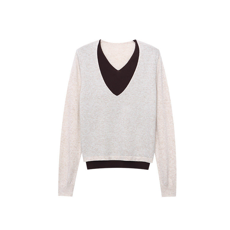 Damen eleganter V-Ausschnitt Pullover mit feiner Rippstruktur und weichem Material Drune
