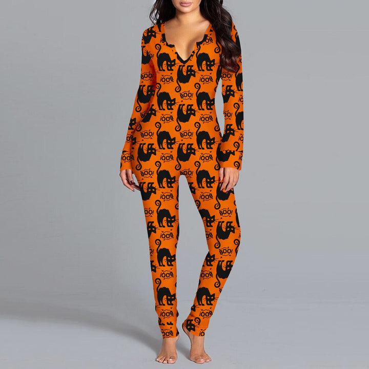Damen Langarm Halloween-Themen Onesie Pyjama Set Drune