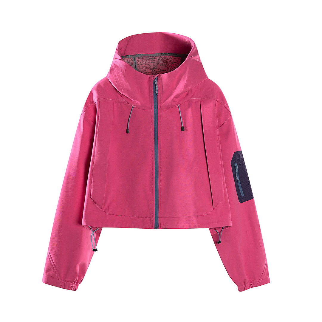 Damen Kurze wasserdichte Kapuzenjacke mit verstellbarem Saum und Ärmeltasche Drune