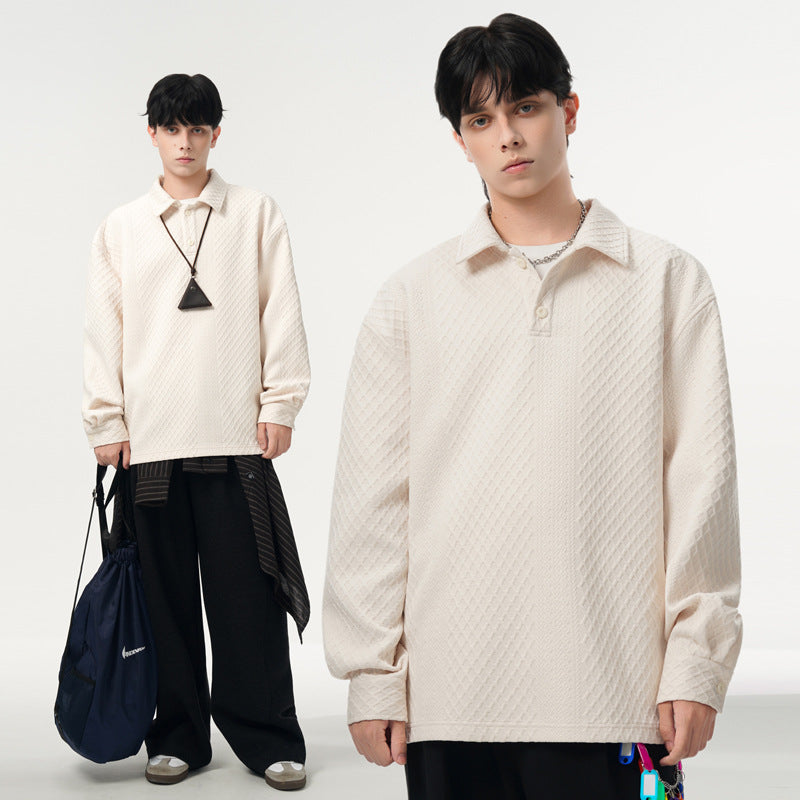 Herren Oversize-Poloshirt-Sweatshirt mit diamantstruktur, verlängertem Schnitt und Polokragen Drune