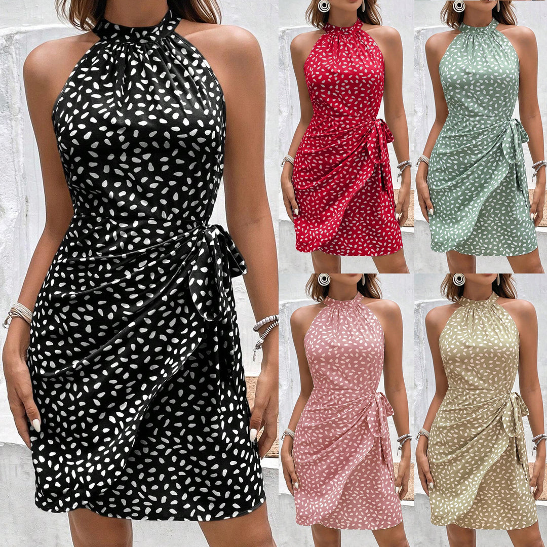 Damen Neckholder-Wickelkleid aus leichtem Satin mit Bindegürtel Drune